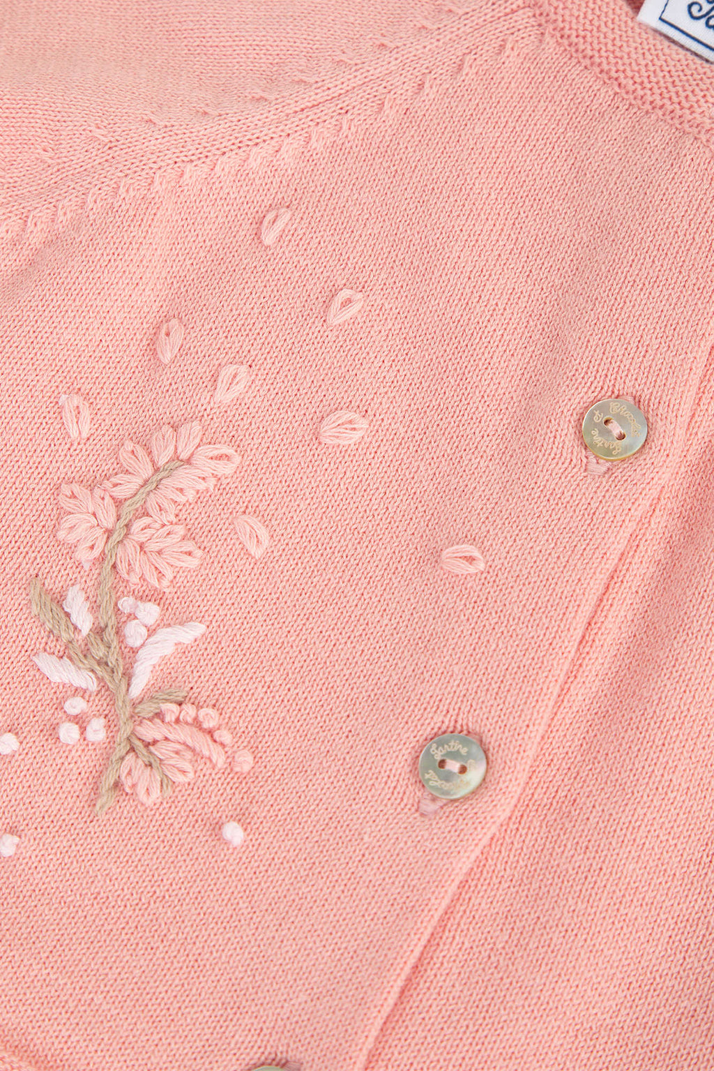 Cardigan - Knitting Cotton Peony Flowers Embroidery