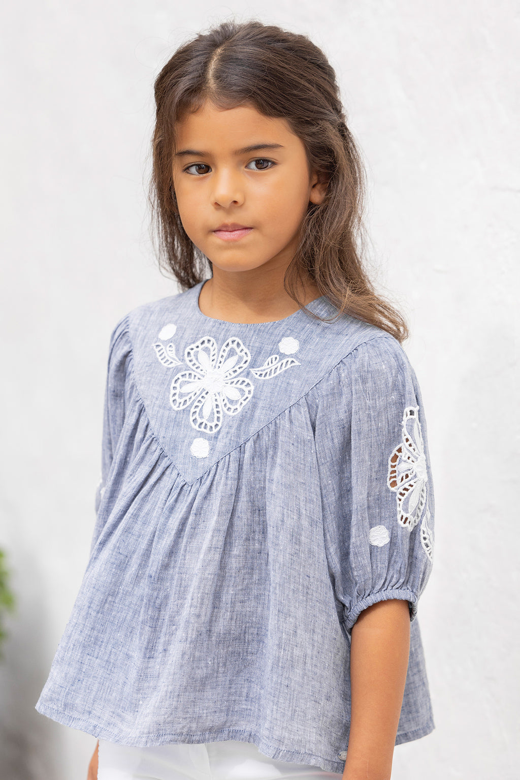 Blouse - Blue English embroidery