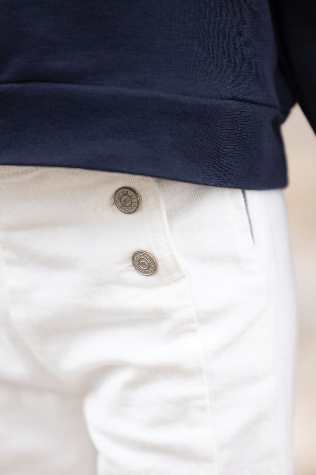 Jeans - White Triple buttonhole