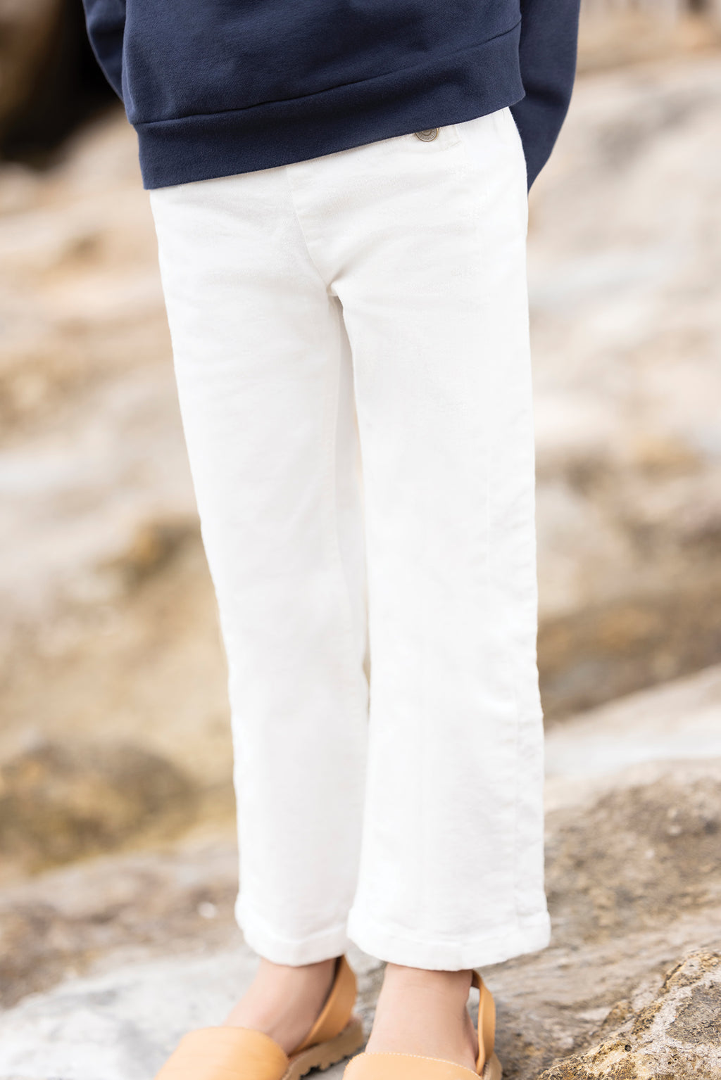 Jeans - White Triple buttonhole