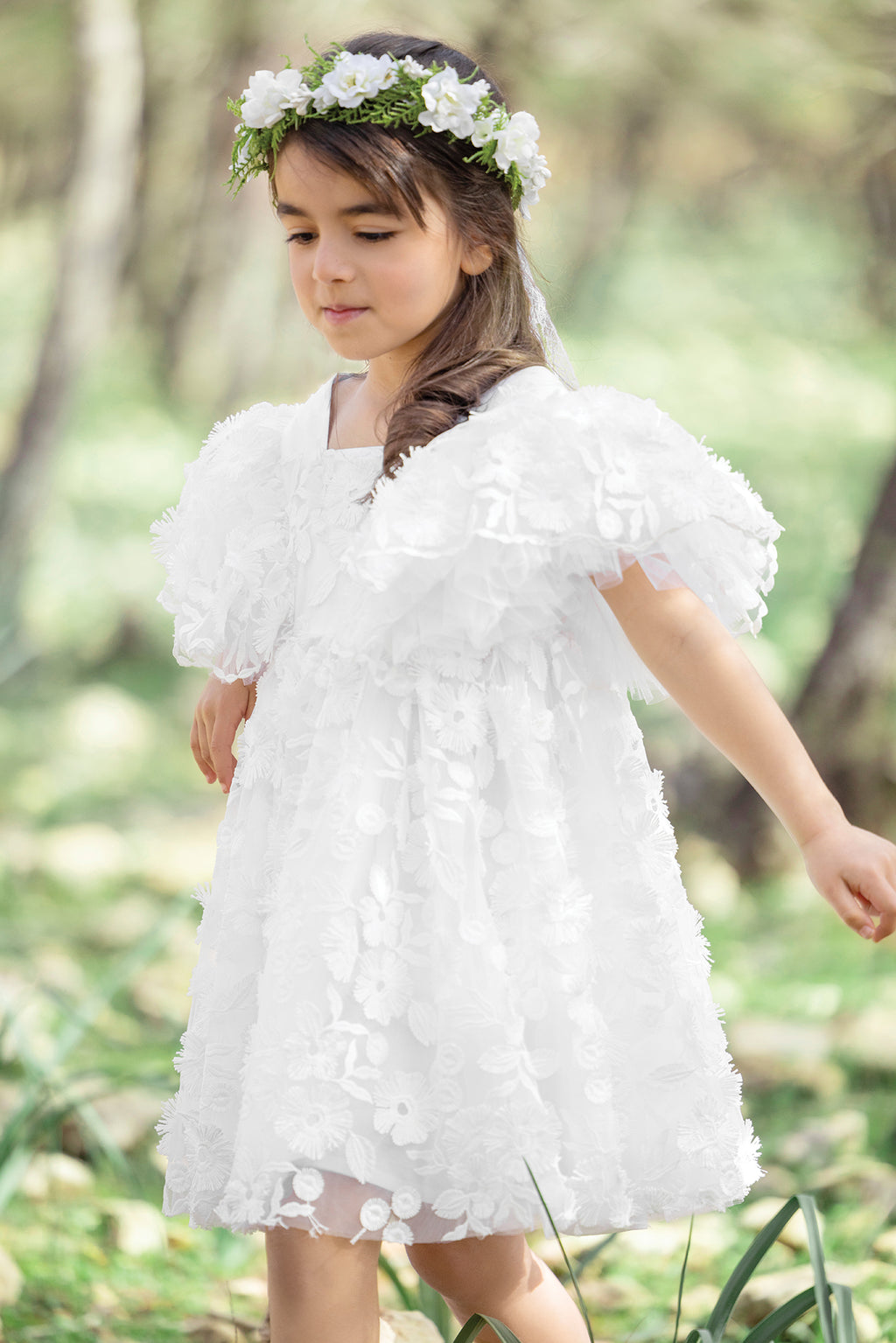 Dress - White tulle Embroidered